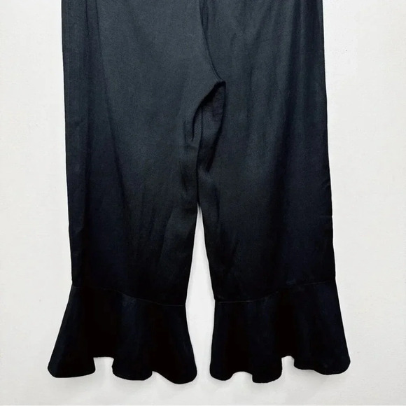 Anthropologie Elevenses Womens Size  2 Linen Ruffle Hem Cropped Pant In Black - Picture 13 of 14